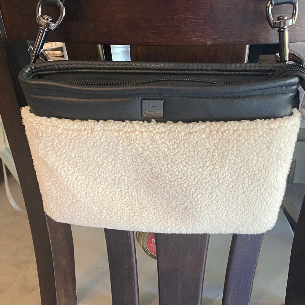 THINK ROYLN Black and Cream Sherpa Crossbody Bag